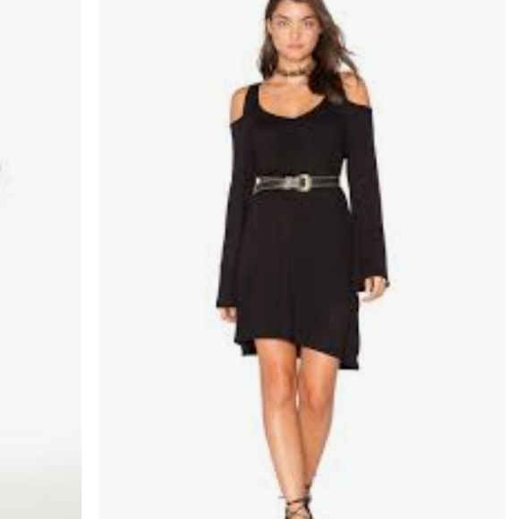 Revolve Brand Chaser Black Cold Shoulder Bell Sleeve Dress Size XS - Picture 3 of 7